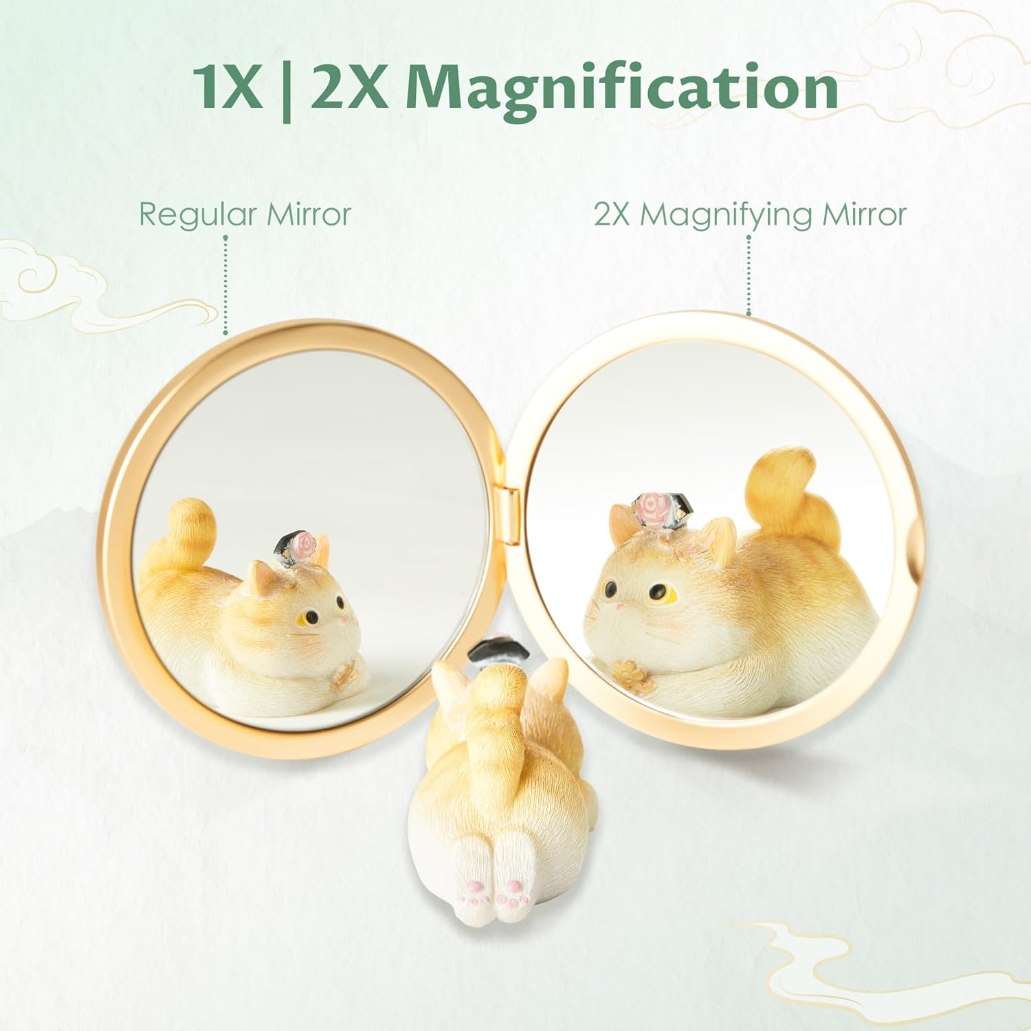 Compact Mirror, Mini Travel Makeup Mirror Small Magnifying Mirror for Purse Bag Pocket, Portable Folding Vanity Mirrors with Cute Storage Pouch